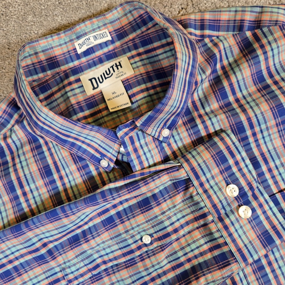 Duluth‎ Trading Co. Men's Plaid Long Sleeve Button Up XL Relaxed Fit Untucked